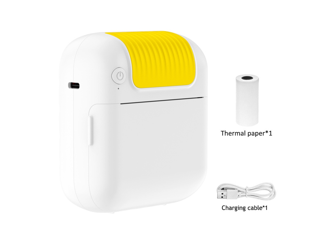 Impresora térmica mini con Bluetooth y 1 rollo de papel de etiquetas amarillo Cuich