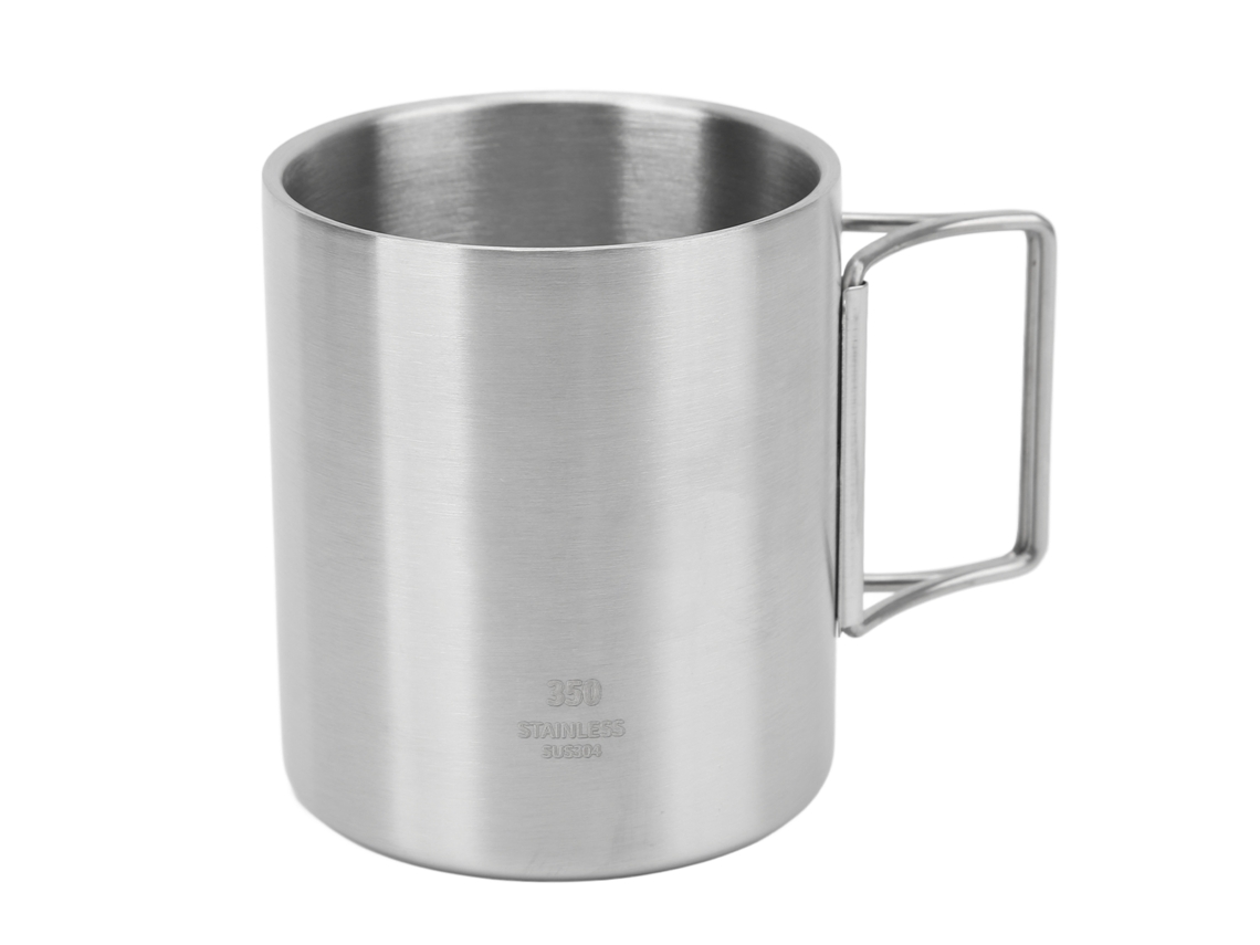 Taza De Camping De Acero Inoxidable Con Asa Plegable, Doble Aislamiento, Ideal Para Acampar, Escalar Montañas Y Hacer Barbacoas.