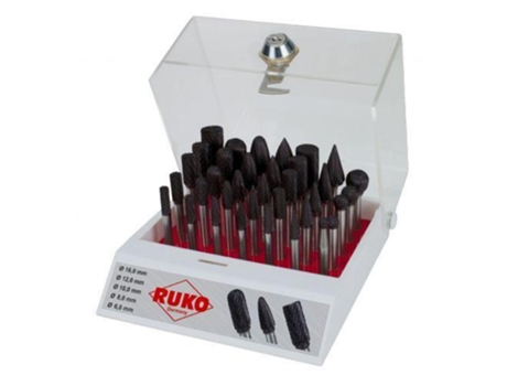Surtido de 35 fresas de metal duro ticn con vástago de 6 mm en vitrina de plástico RUKO