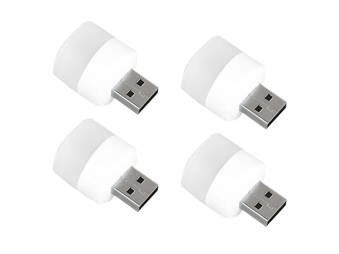 Luz de noche USB, minibombilla LED enchufable, blanco cálido, ideal para dormitorio y baño.