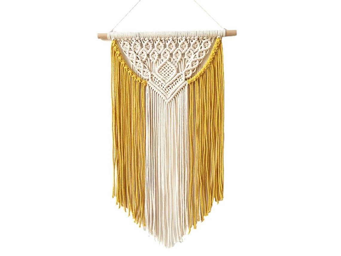 Tapiz De Macramé Hecho A Mano, Estilo Bohemio, Amarillo, Hilo De Algodón, Para Decoración.