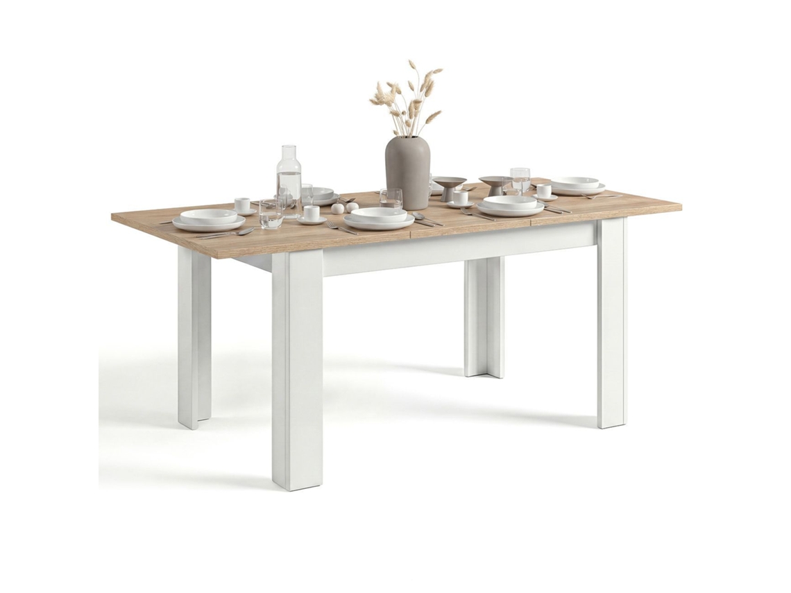 Mesa de comedor extensible 123-173x75 cm Sira Blanco Artik (Blanco Mate) - Roble Canadian 123 x 78 x 75 cm