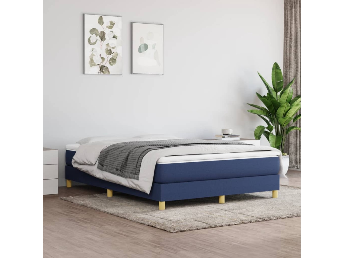 Cama Sin Colchón Tela Azul 140x200 Cm
