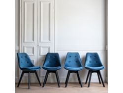 Pack De 4 Sillas De Terciopelo Azul Con Cojín Nora