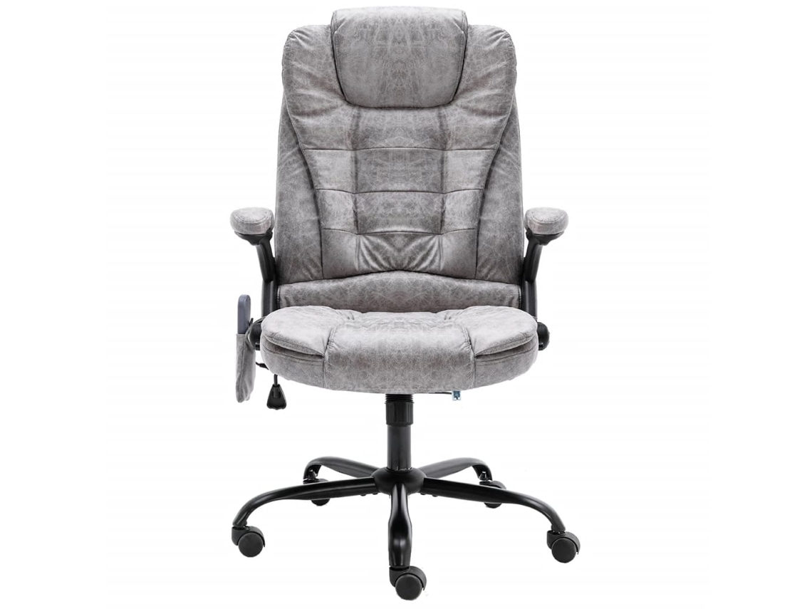 Silla De Oficina | Silla De Trabajo | Silla De Escritorio De Masaje Piel De Ante Sintética Gris Claro Wsd389452