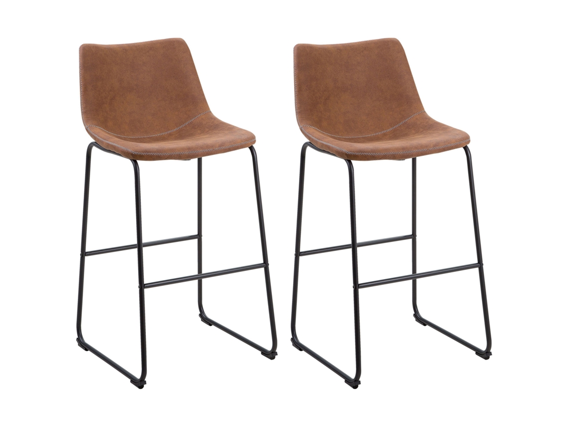 Conjunto De 2 Bancos De Bar Beliani Franks De Tecido Castanho 50x56x99