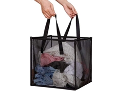 Cesto De Ropa Plegable De Malla Con Asas - Gran Capacidad De Almacenamiento (negro)