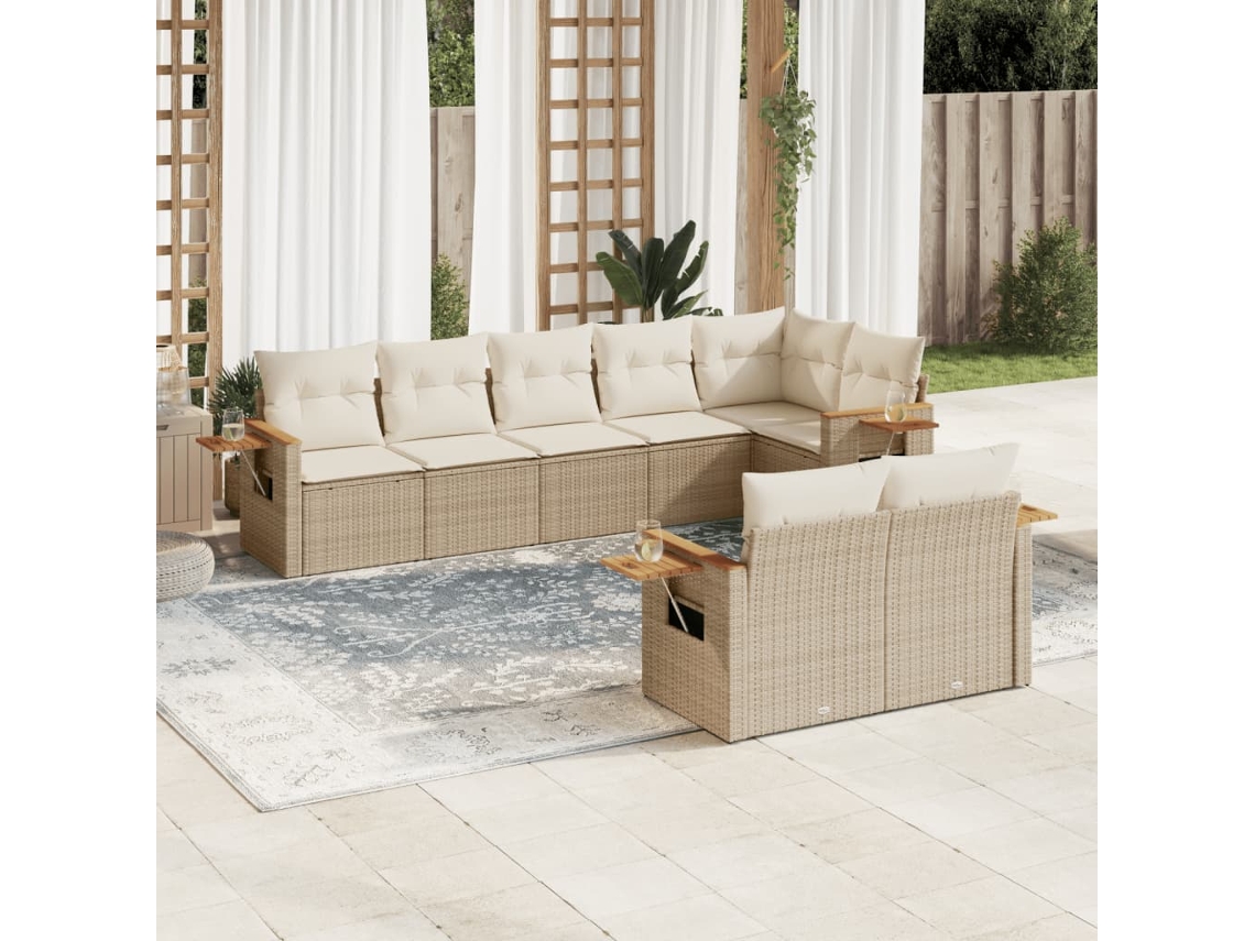 Conjunto de sofá de jardín con cojines, mimbre beige PE Dkd Home Decor