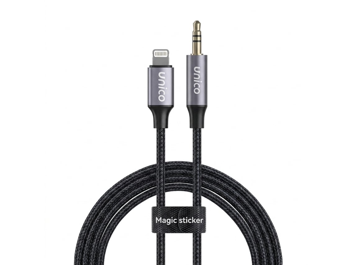 Cabo Áudio 1m Lightning M Para Jack 3.5mm M Nylon Trançado Unico Ad1274 Preto