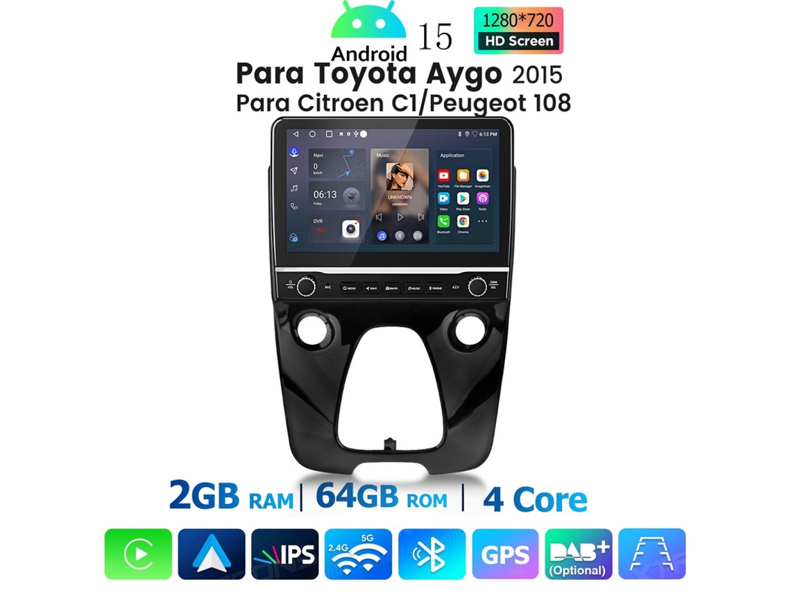 Gps Rádio Android V1 Pro Para Toyota Aygo 2015 Citroën C1 Peugeot 108 Wi Fi Android 15 64gb Bt
