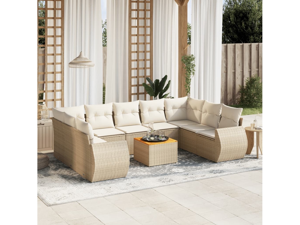 Conjunto de 10 sofás de jardín con cojines de mimbre beige de DKD Home Decor