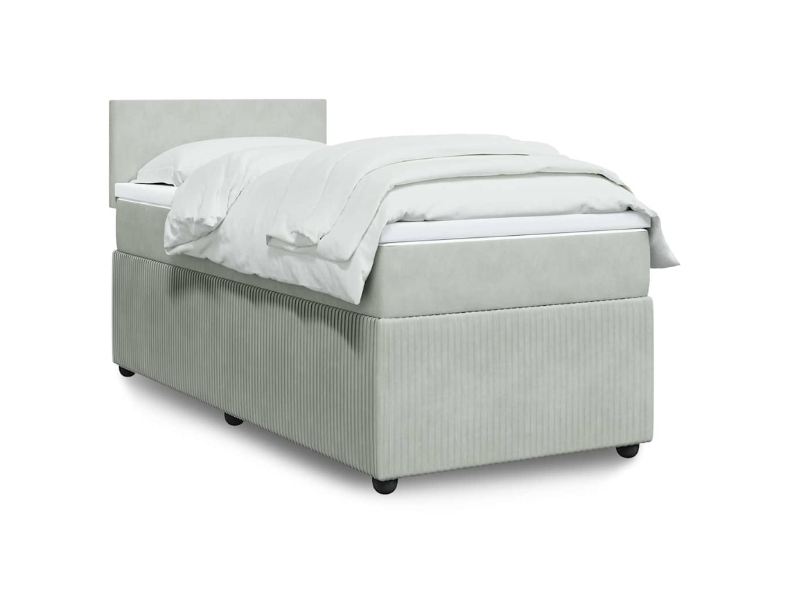 Cama Box Spring Con Colchón Terciopelo Gris Claro 90x190 Cm