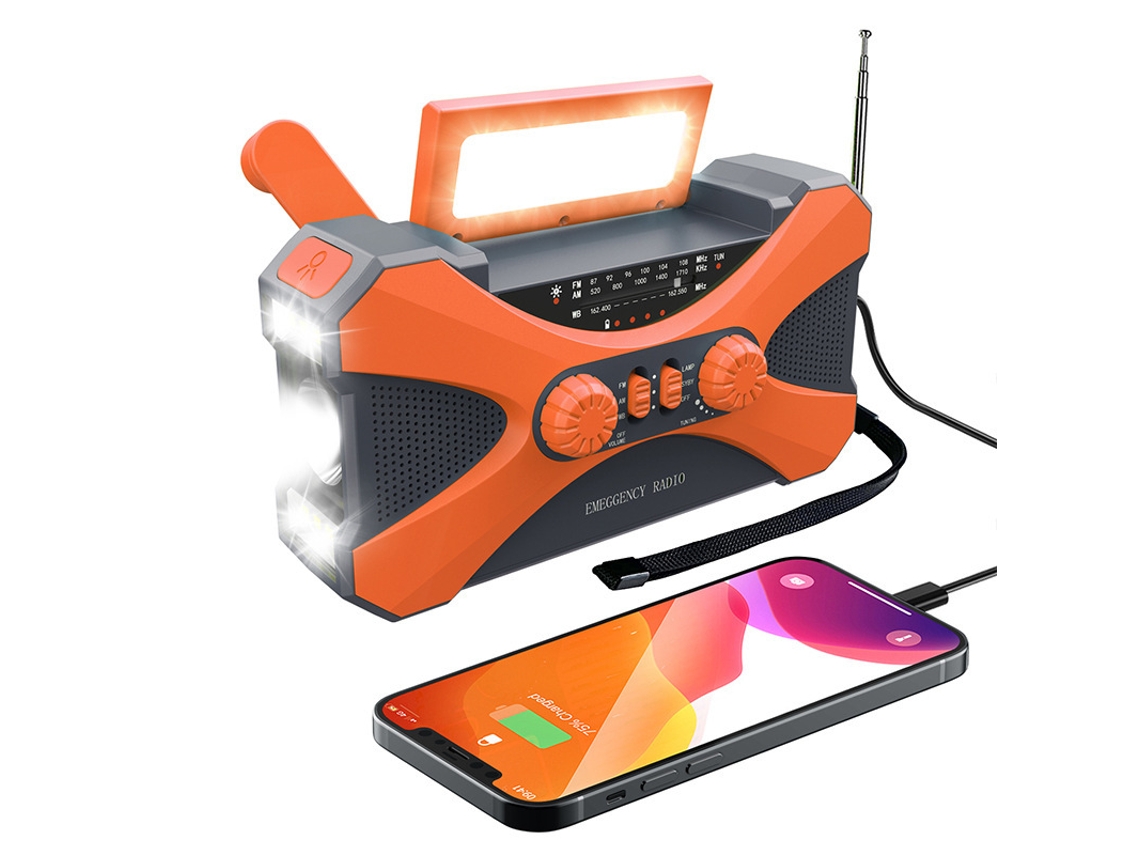 Rádio Multifuncional de 10000mah com Energia Solar e Manivela MDUG (laranja)