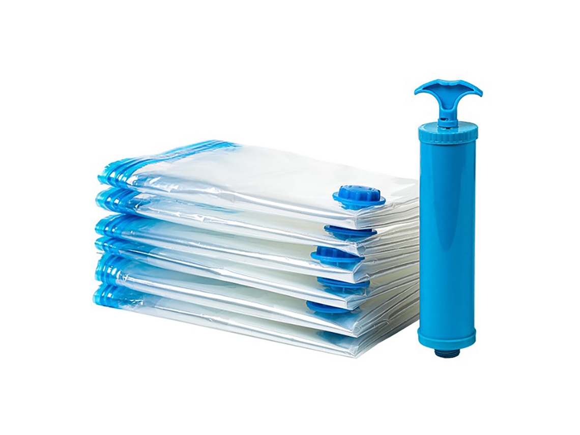 8 Bolsas De Almacenamiento De Compresión Al Vacío De Pe Y Pet Con Bomba Manual De 35x50 Cm.