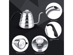 HURRISE Hervidor de café 304 de acero inoxidable para verter sobre café, tetera con cuello de cisne con termómetro doméstico 1 2L