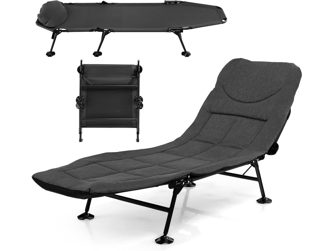 Cama Plegable Camping con Colchón Desmontable, Cama Camping Respaldo Ajustable en 6 Posiciones, Catre Plegable Camping portátil y Ligera con Bolsa COSTWAY