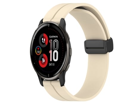 Correa de reloj inteligente para Garmin Venu 2 Plus Correa de reloj de silicona con cierre magnético de color sólido de 20 mm (Beige)