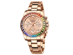 Reloj De Pulsera De Cuarzo Con Correa De Acero Inoxidable, Diamantes Y 6 Manecillas, Estilo Moderno Para Mujer (oro Rosa).