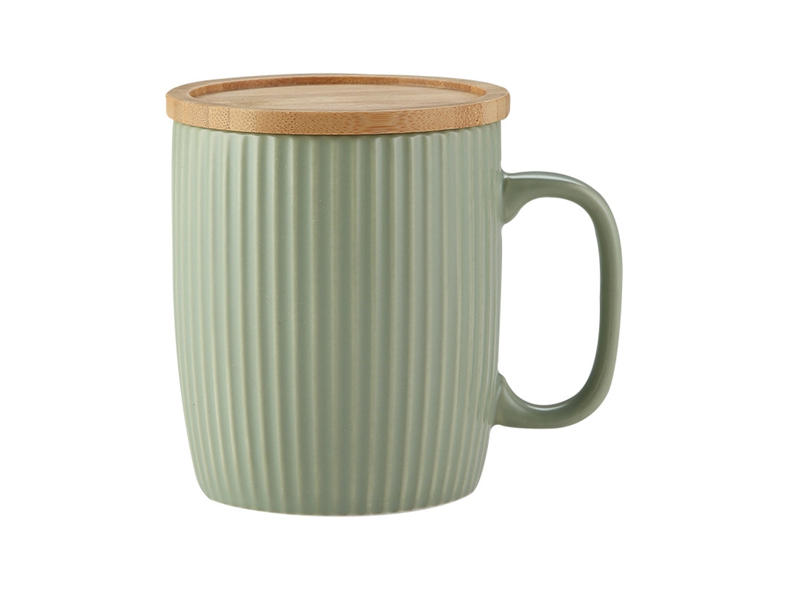 Taza de cerámica de 400ml con rayas verticales, sencilla y fresca, con tapa, ideal para la oficina. NEVEANCE