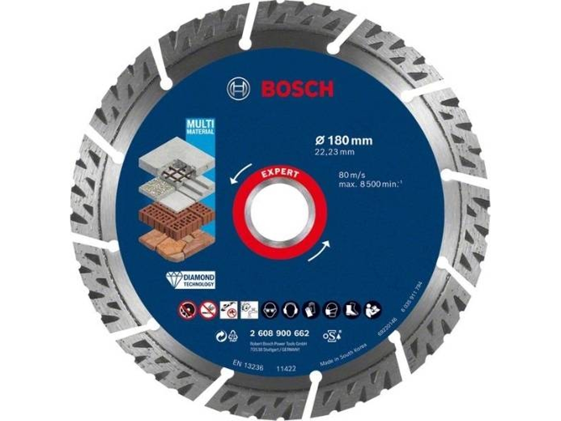 Disco de Lija BOSCH Expert Multimaterial 180x22,23x2,4x12 mm para Amoladoras Grees con Tuerca de Bloqueo