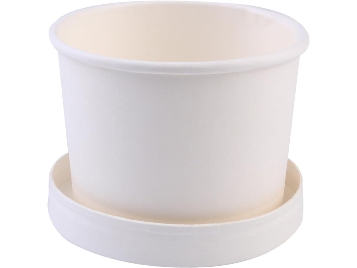 Conjunto De 25 Caixas De Sorvete De Papel Kraft Branco Com Tampa.