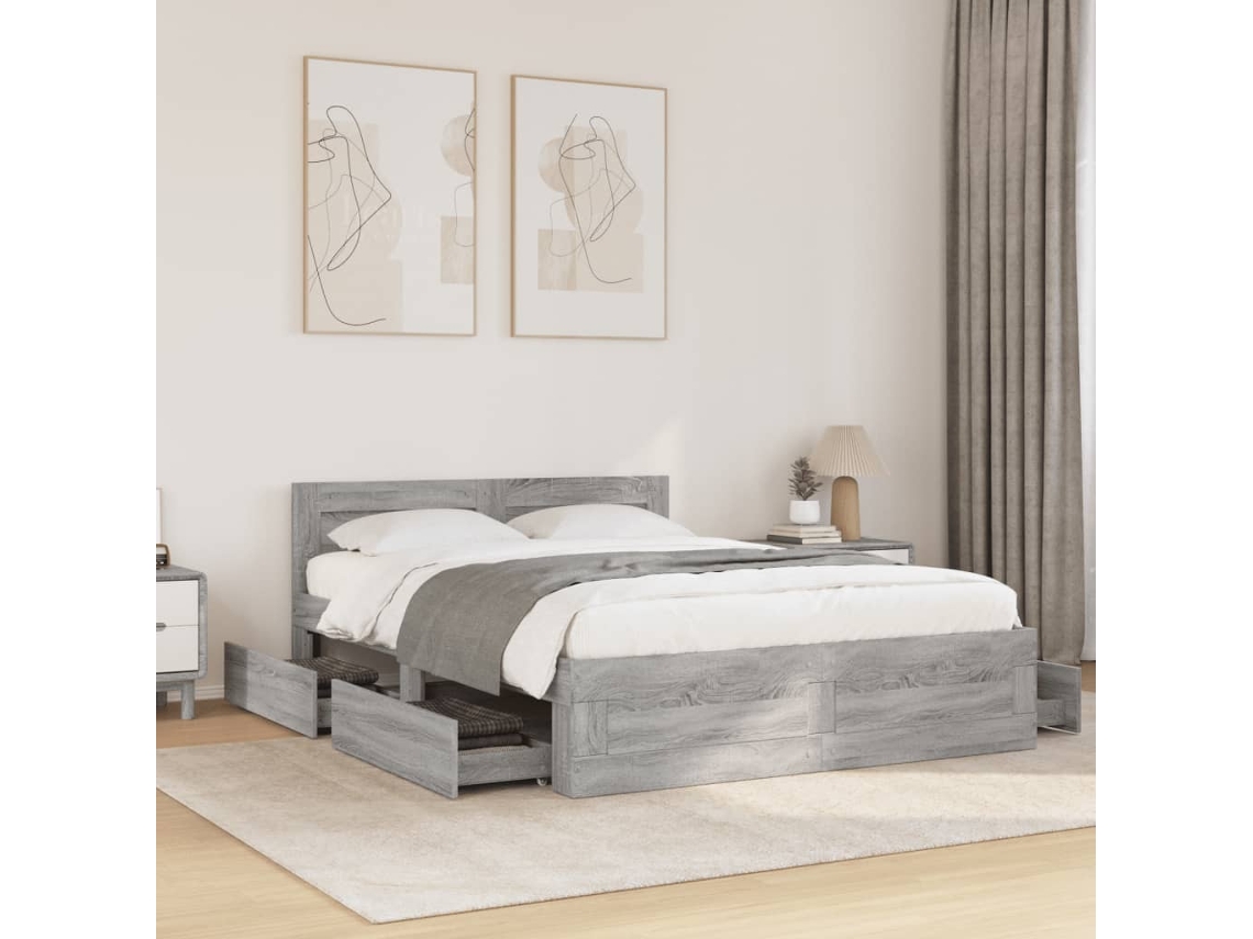 Cama Con Cabecero Madera De Ingeniería Gris Sonoma 120x200 Cm