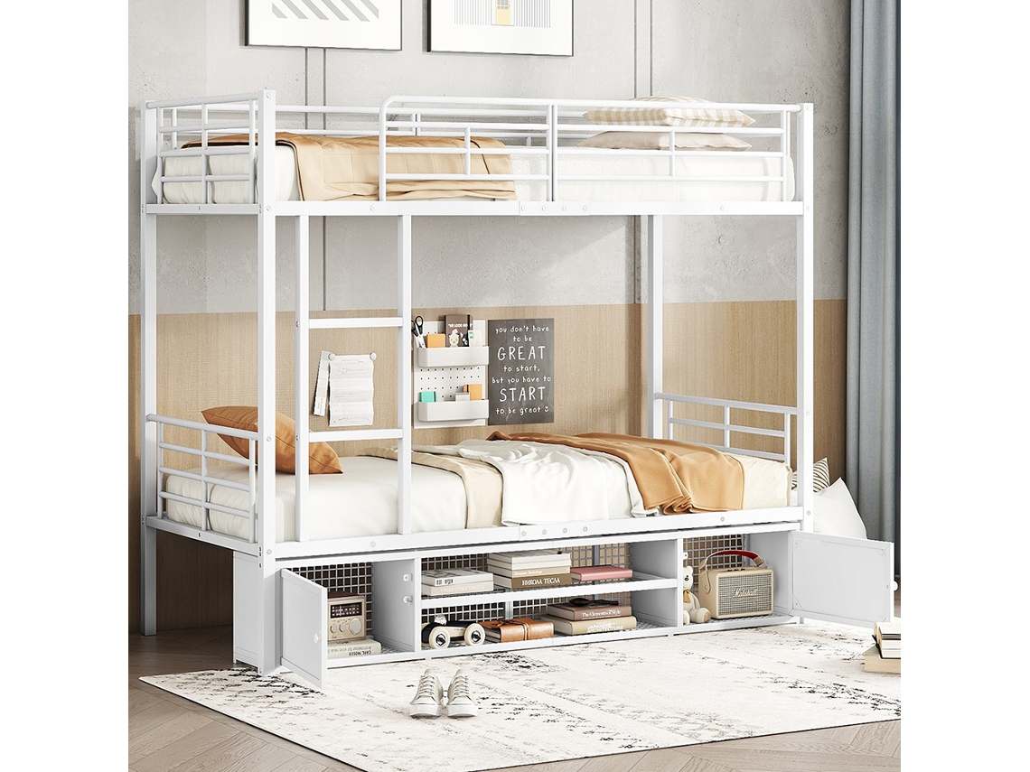 Litera Zapatero Escalera Lateral Barandilla Gutent Hierro Metal Blanco (90x200cm)