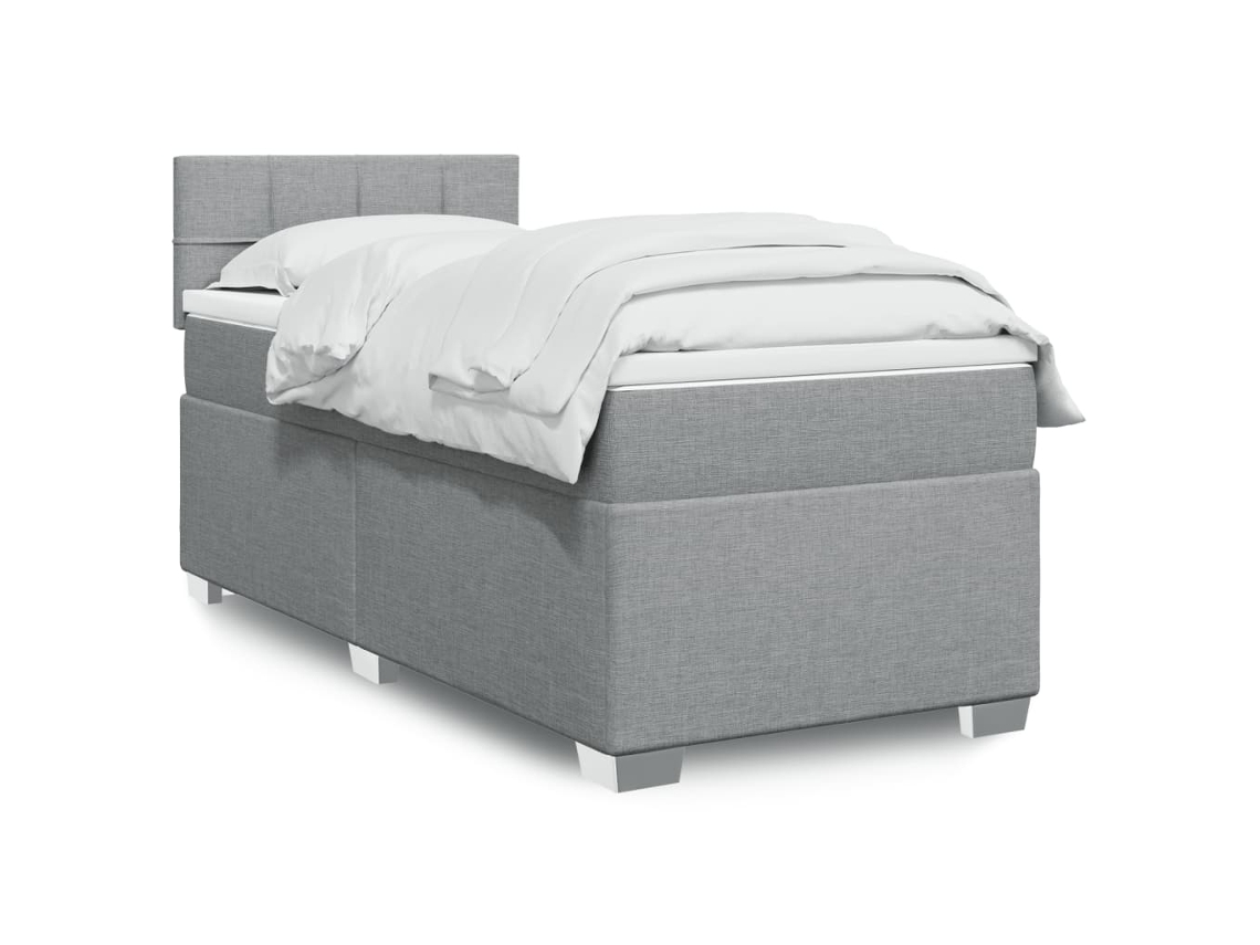Cama Box Spring Con Colchón Tela Gris Claro 100x200 Cm