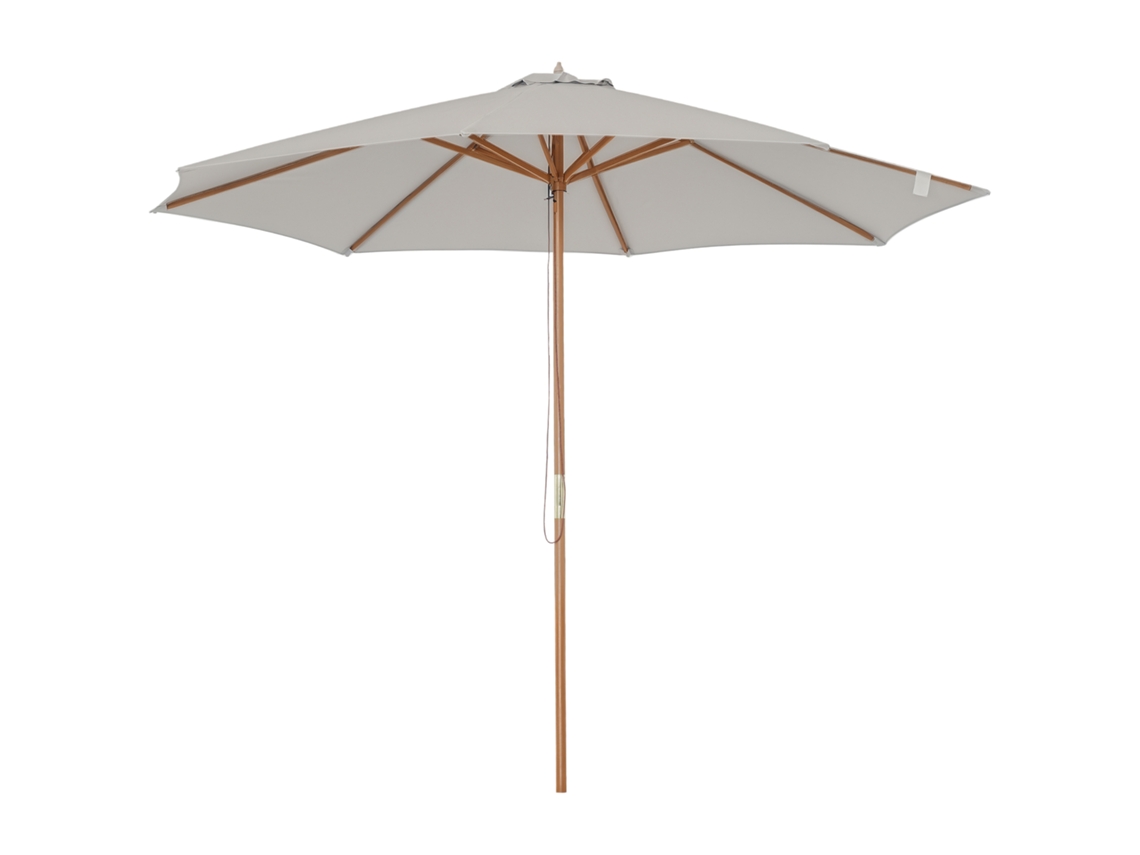 Sombrilla Terraza Exterior Ø300 Cm De Jardín Con Sistema De Polea Techo Ventilado Y Poste Desmontable De Madera Parasol Para Patio Gris