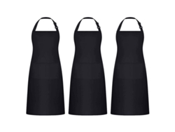 Delantales De Cocina Ajustables Con Bolsillos, 3 Piezas, Algodón, Negro, Para Uso En Cocinas, Restaurantes Y Cafeterías