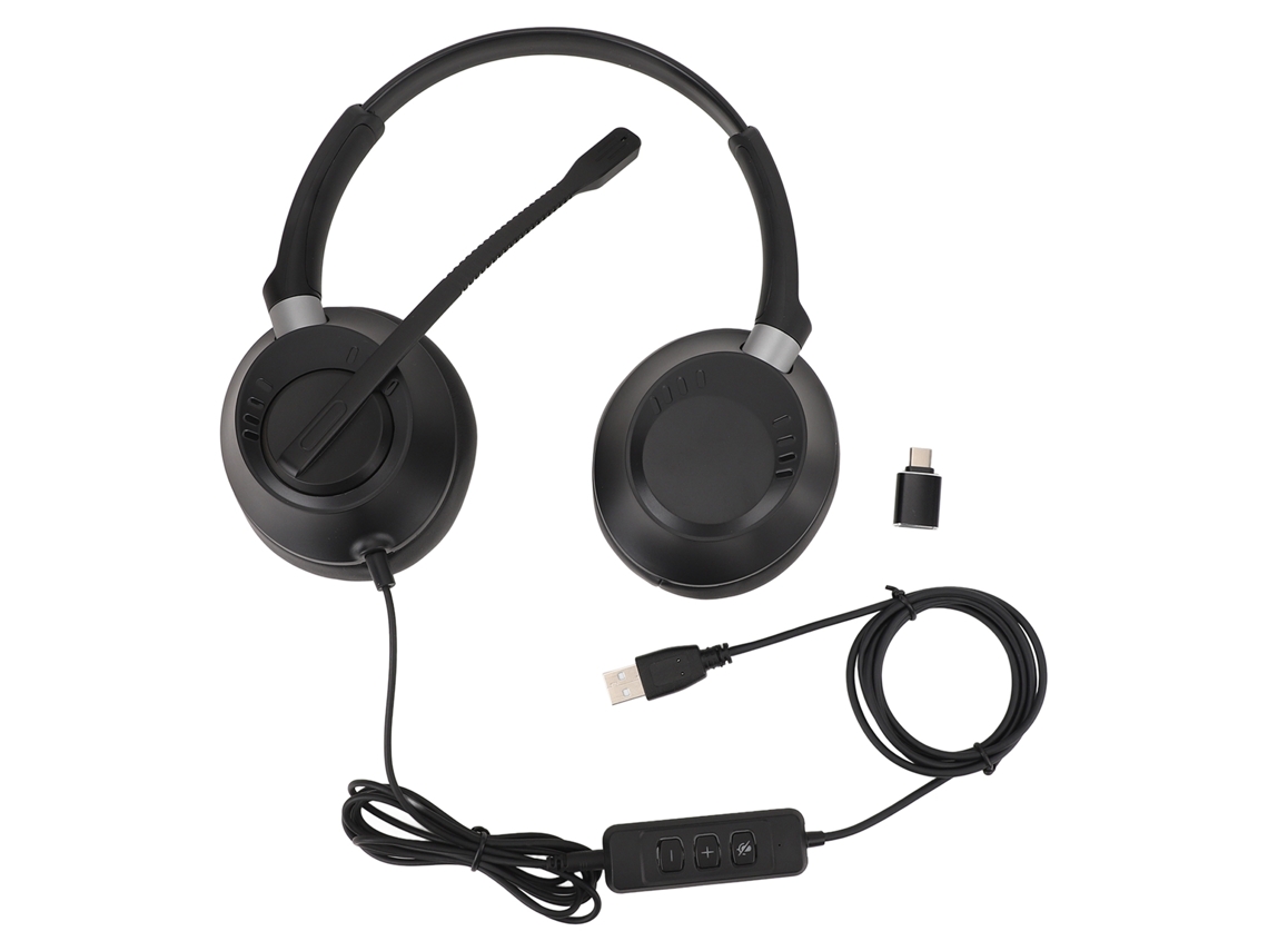 Auriculares Binaurales Con Cancelación De Ruido Y Micrófono Para Centros De Llamadas, Oficinas Y Uso Con Pc, Con Adaptador Usb A Usb-c.