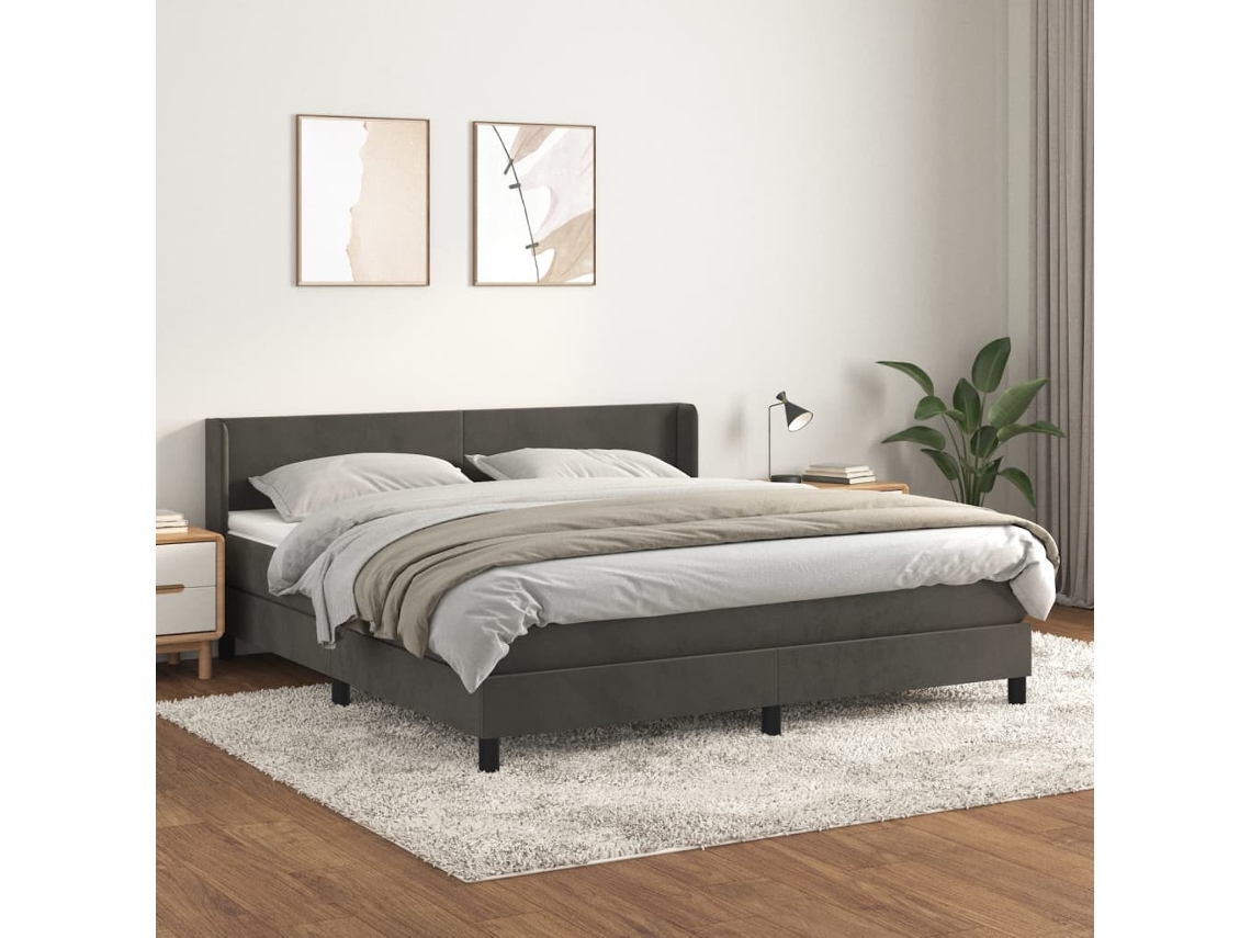 Cama box spring con colchón terciopelo gris oscuro 180x200 cm