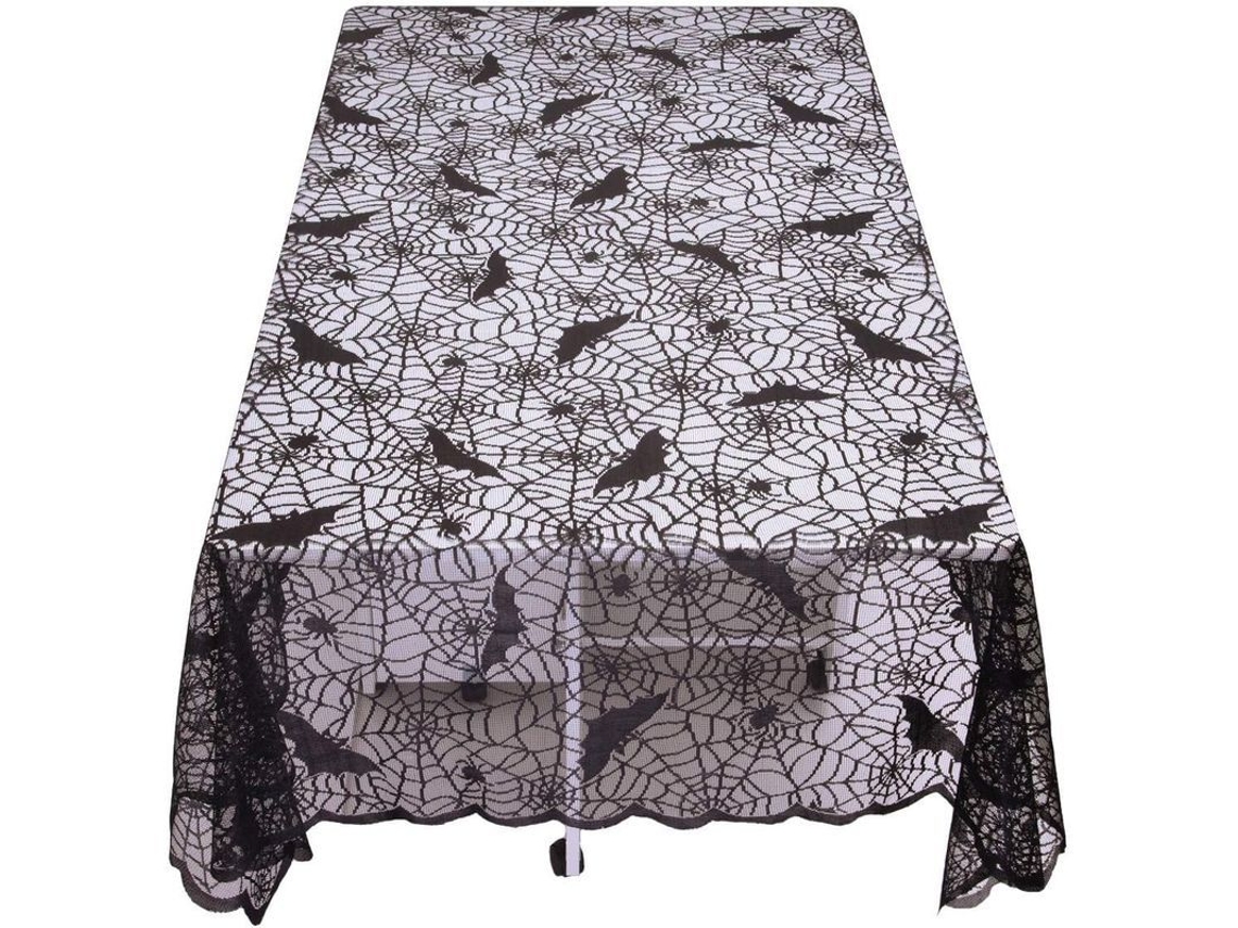 Rebe-mantel De Encaje Rectangular 152x213cm Poliéster Telaraña Negra Deco Halloween