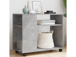 Mesa Auxiliar Ruedas Madera Ingeniería Gris Hormigón 70x35x60cm