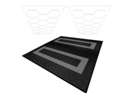 Lámparas de techo de polipropileno con bordes negros (x165) y grises (x60). Lámpara de techo LED hexagonal (x2 unidades). Monstershop (225 unidades).