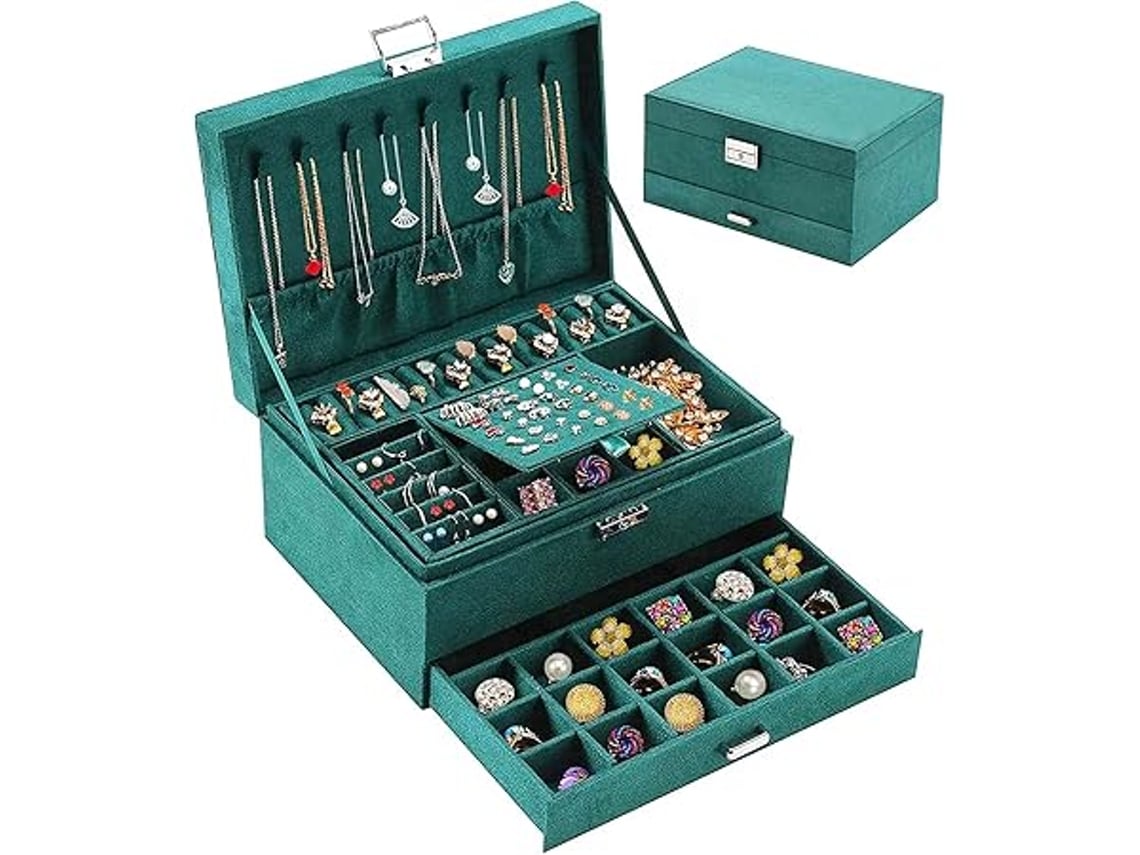 Joyero De Terciopelo De Tres Niveles Para Mujer. Cuenta Con Compartimentos Para Guardar Anillos Y Relojes, Cierre De Seguridad Y Es Resisten