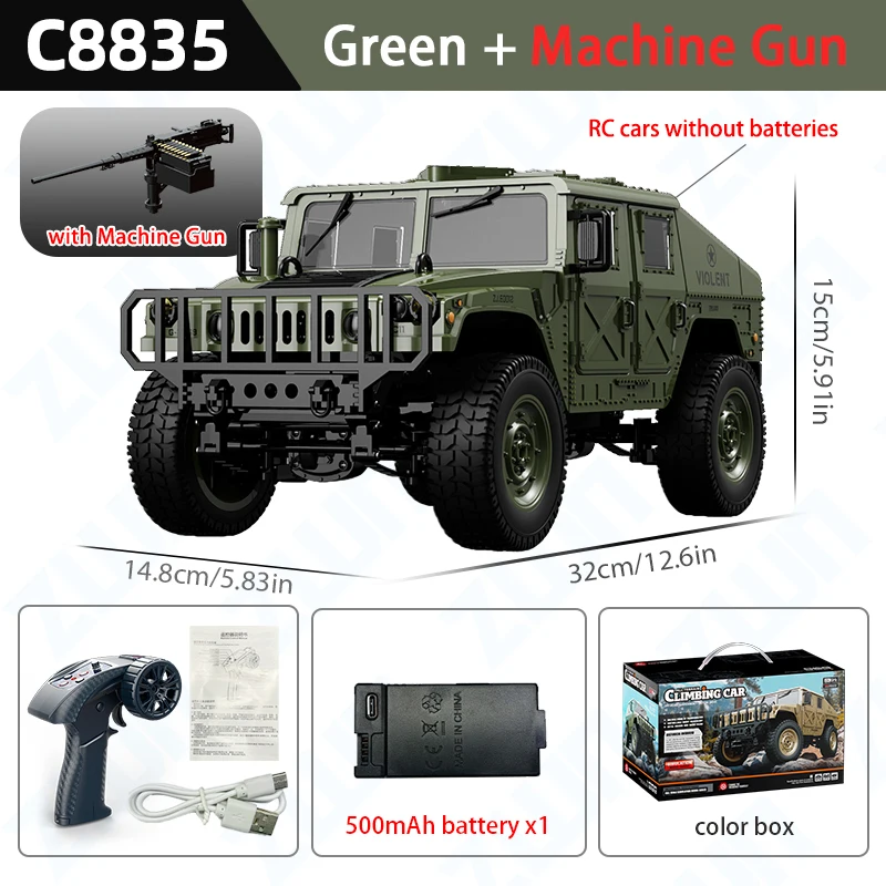 (verde) Coche De Juguete Todoterreno De Simulación Con Control Remoto De 2.4g A Escala 1:14 Y Tracción En Las Cuatro Ruedas.