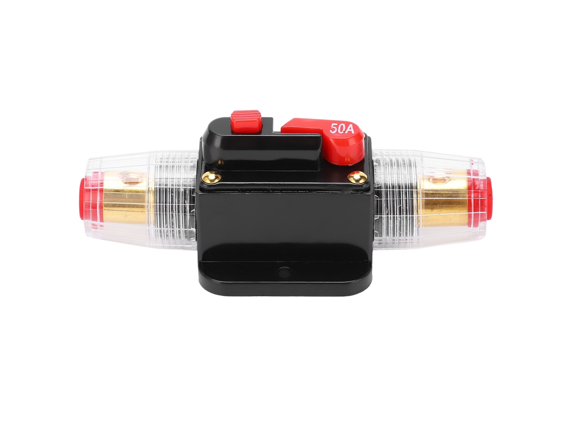 Fusível rearmável Veloriskku-Red de cobre fenólico de 50A para sistema de áudio automotivo.