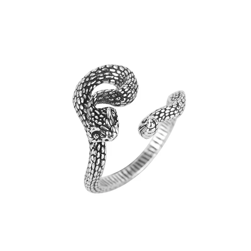 Anillo Colgante De Serpiente De Cascabel De La Fauna Del Bosque Para Hombre, Chapado En Plata.