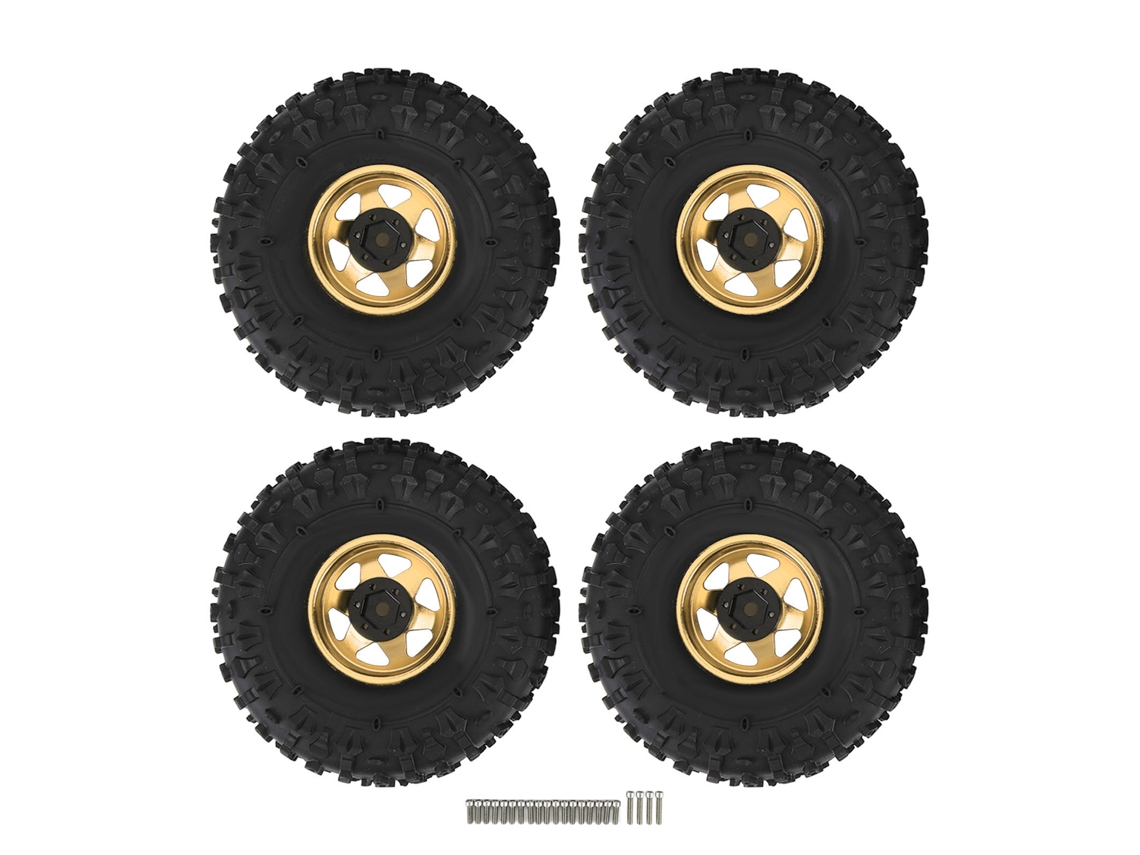 Conjunto De Pneus De Rc Crawler 1.9 Polegada Com Aro De Metal Para Redcat Axial Scx10 Dourado
