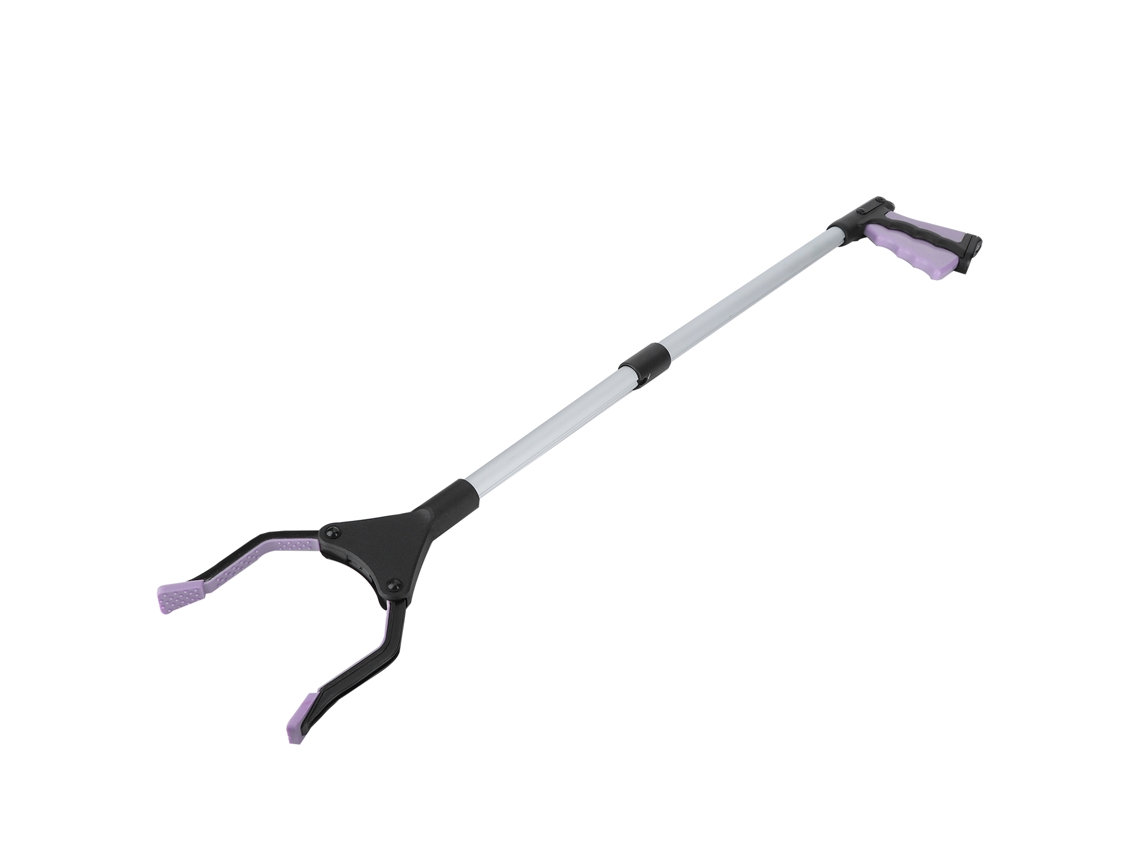 Pinzas de basura plegables multifuncionales de mango largo, herramientas de limpieza de basura con mango morado y tubo plateado