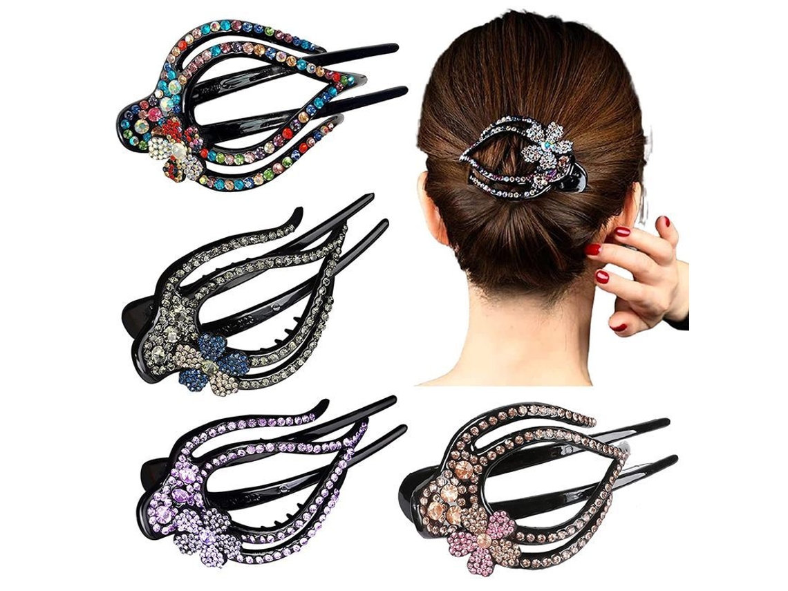 4 Pinzas Para El Cabello Con Forma De Corazón Y Diamantes De Imitación Para Mujer, Horquillas Con Diseño De Flor De Ciruelo.