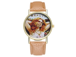 Reloj De Pulsera Unisex Zhoulianfa De Piel Sintética Con Ilustración Decorativa Beige.