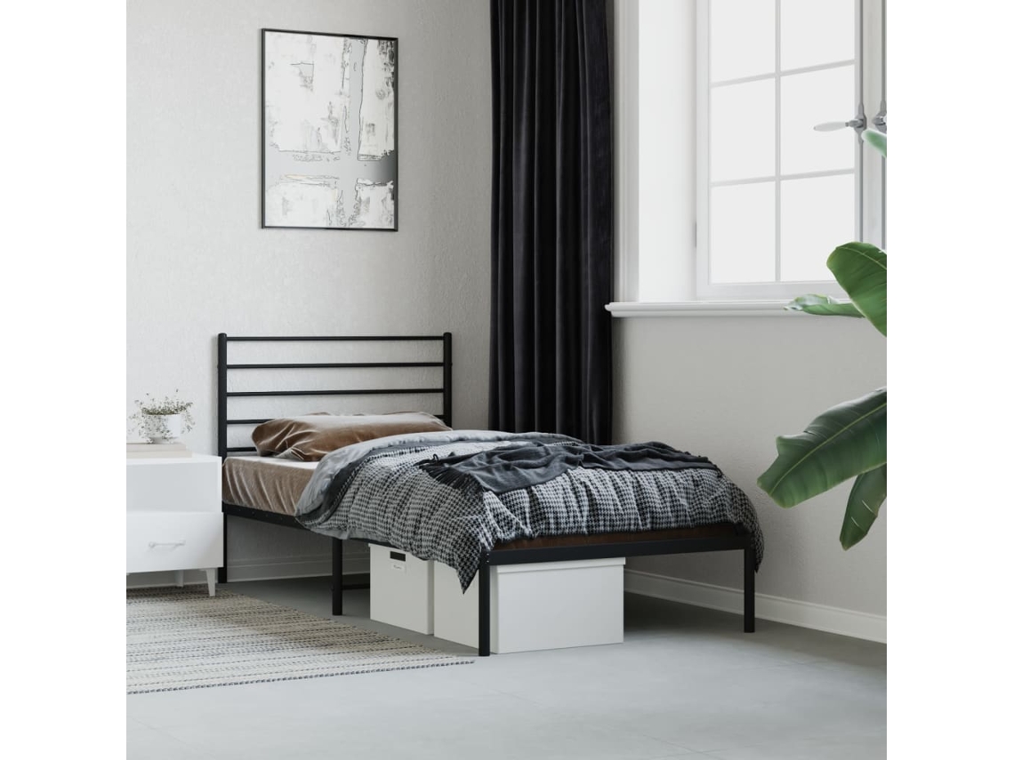 Estructura Cama Sin Colchón Con Cabecero Metal Negro 90x190 Cm