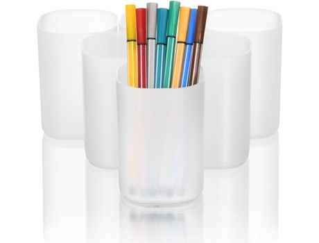 Organizador De Escritorio: 6 Soportes Para Bolígrafos, Almacenamiento De Vasos, Organizador De Bolígrafos, Papelería, Color Blanco Translúcido ZMDE...