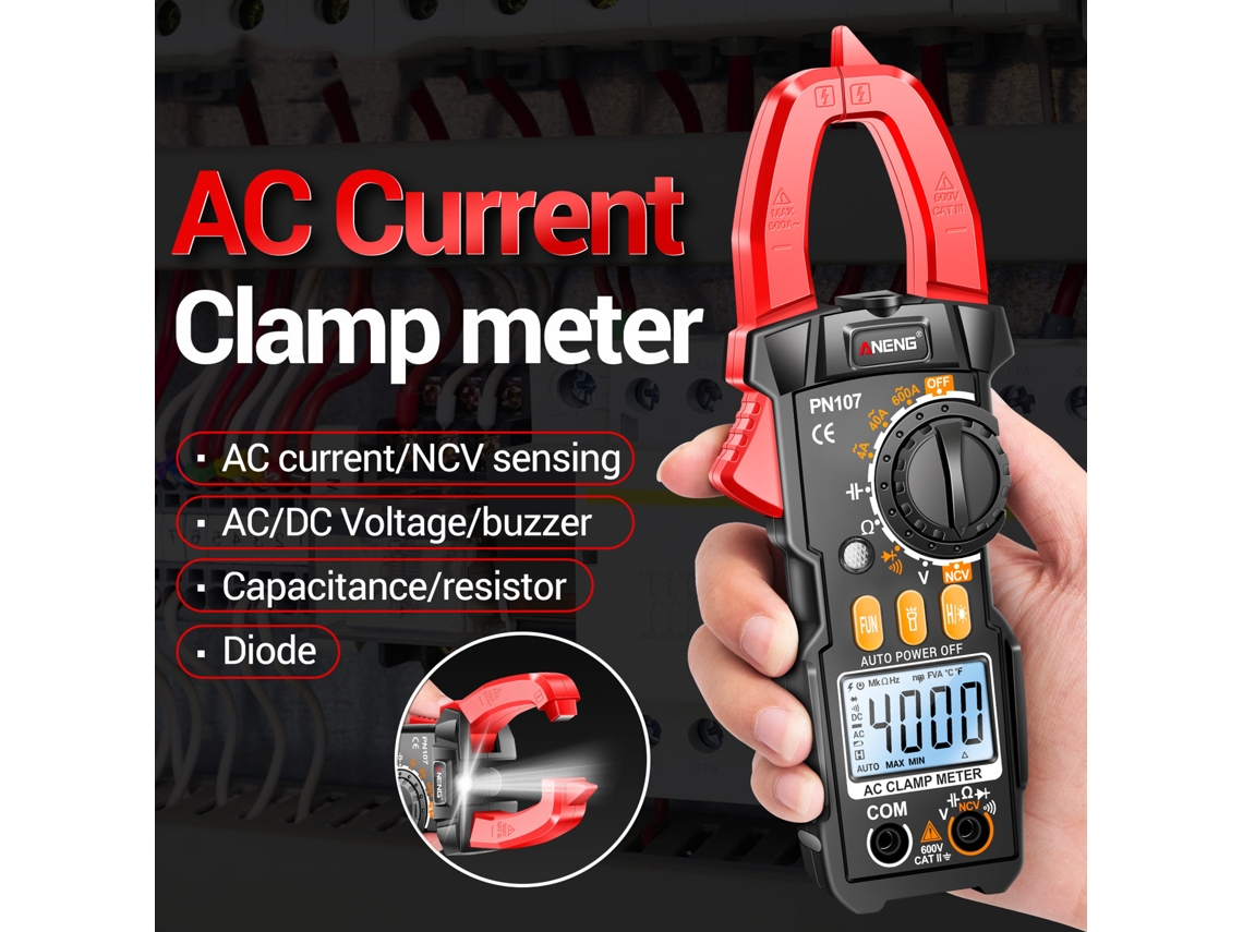 Pinza Amperimétrica Digital Aneng Pn107, 4000 Cuentas, Medidor De Corriente Ca/cc, Herramienta Eléctrica Ncv