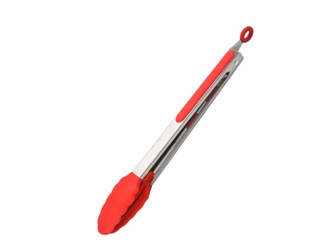 Pinza Para Parrilla De Acero Inoxidable 430 Con Silicona Antideslizante Larga Para Asar Barbacoa Y Cocina Roja