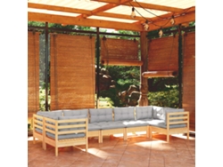 Conjunto Lounge Jardim 7 Pcs C/ Almofadões Cinzentos Pinho Dkd Home Decor