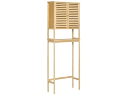 VPMKP - Kleankin mueble alto de baño de bambú para inodoro con 2 puertas, 1 estante interior y 1 estante de almacenamiento, 60x23x173 cm, natural
