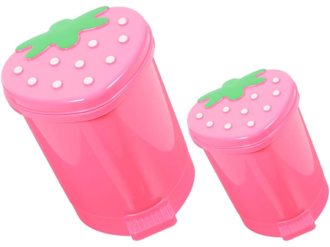 Papelera De Oficina Pequeña, Resistente Y Duradera De Plástico Con Tapa Color Fresa (2 Unidades)